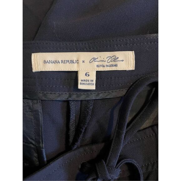 Banana Republic X Oliva Palermo Navy Blue Black Stripe Flare Leg Trousers Size 6 - Picture 2 of 4